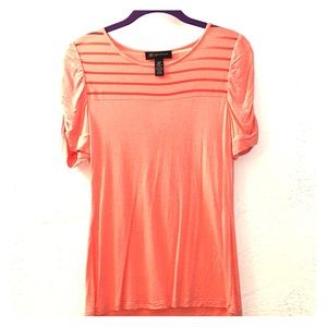 Peach petites shirt with ruched sleeves